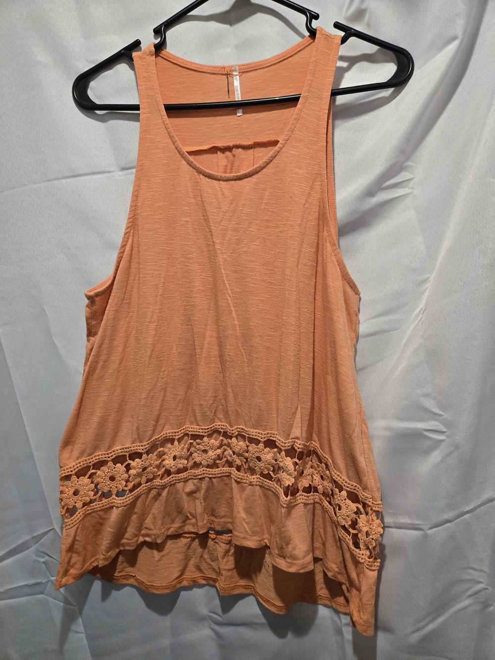 Poof! Peach Crochet-Hem Tank Top